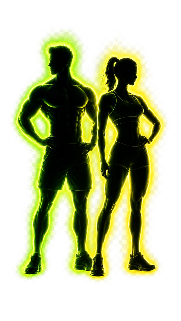 Fitness man and woman with colorful energy